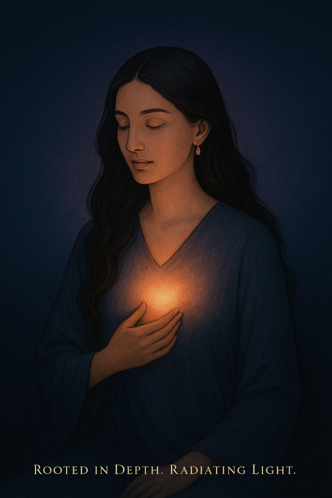 Illu Woman with glowing heart, purple dark